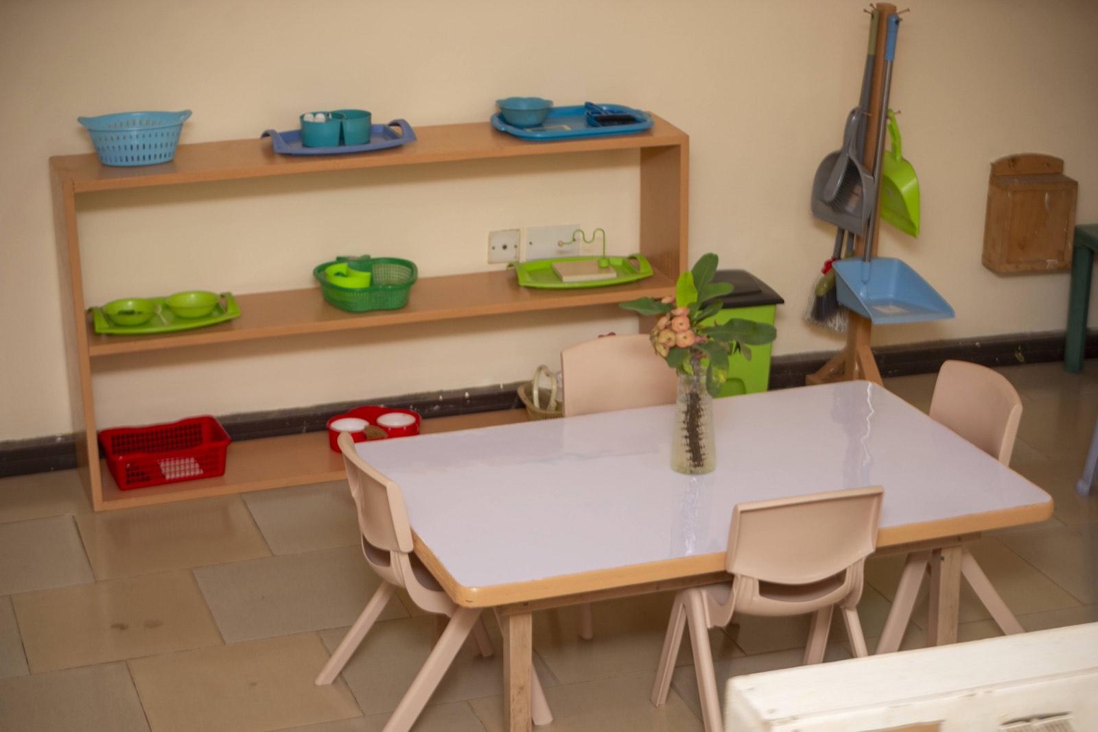 Toddler practical life area at Nobles' Montessori